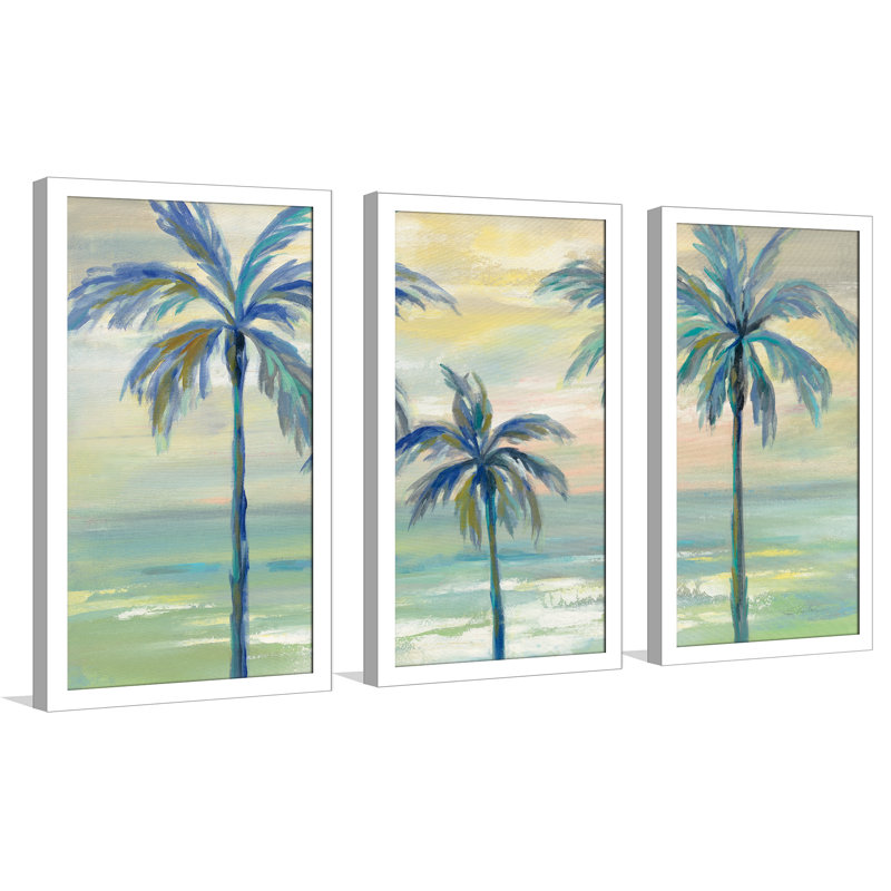 «Marine Layer Palms», reproduction de 3 pièces sur acrylique dans un cadre blanc, L 52,5 po x H 33,5 po x P 1 po