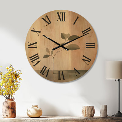 Horloge murale ronde minimaliste en bois Quiet Green Sprig