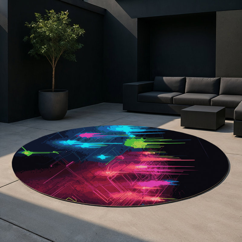 Galaxy Grid Indoor And Outdoor Area Rug, Round 5'