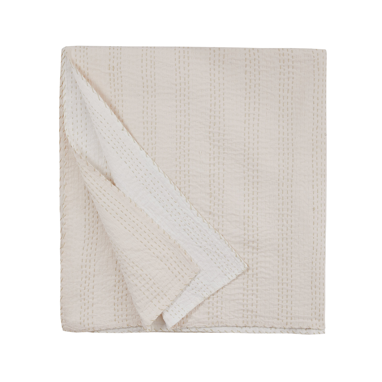 Soild Kantha Cotton Coverlet Set, Queen Coverlet, Cream