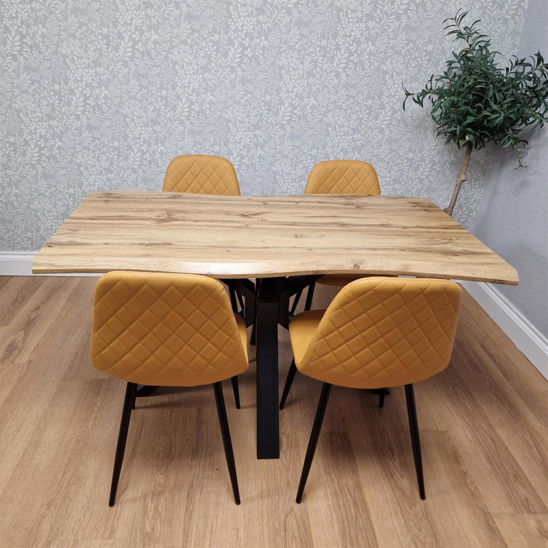 4 - Person Dining Set, Mustard, 75cm H x 117cm W x 77cm D