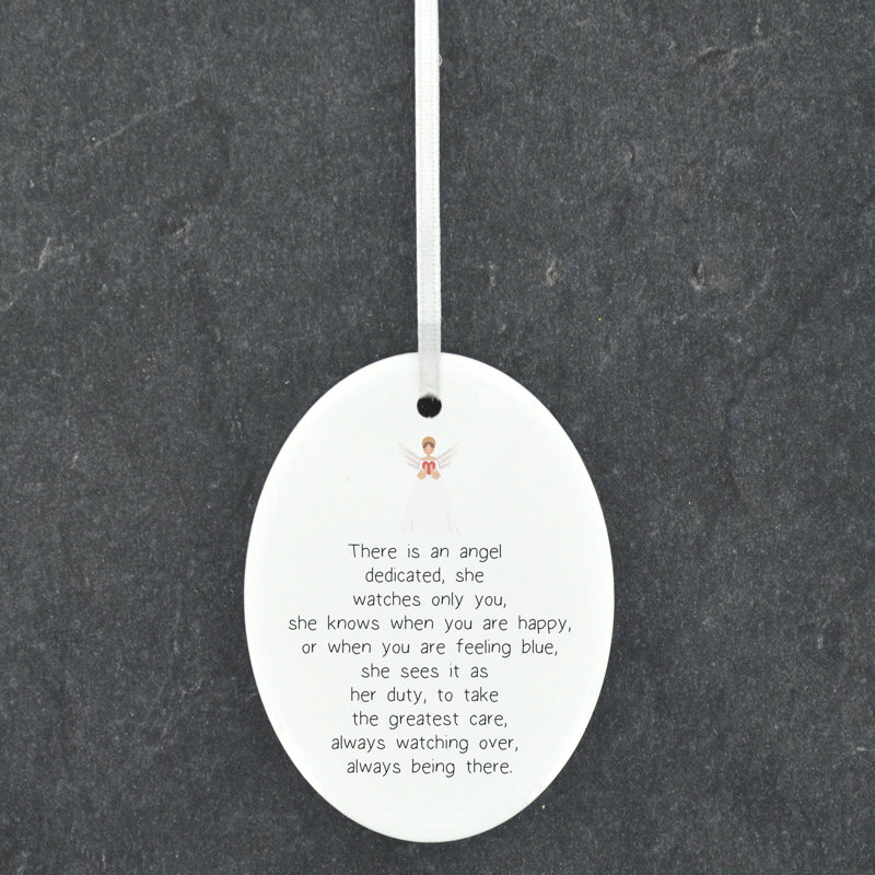 Angel Dedicated Oval Shaped Ceramic Hanging Ornament