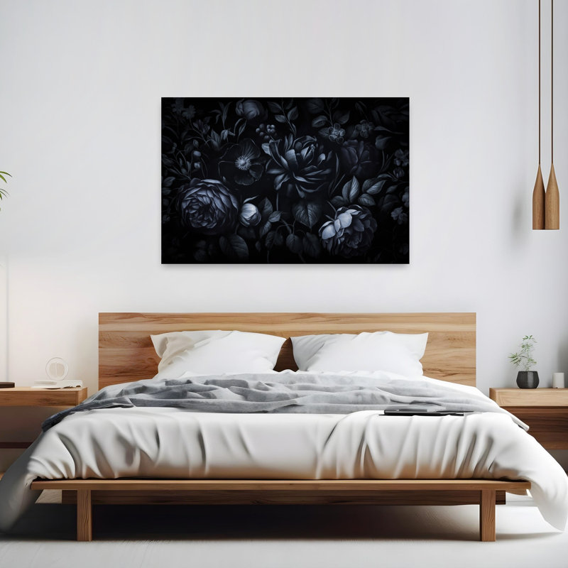 Roses botaniques sombres, classique, dramatique et élégante, impression d'art mural de fleurs naturelles, H 40 po x l 60 po