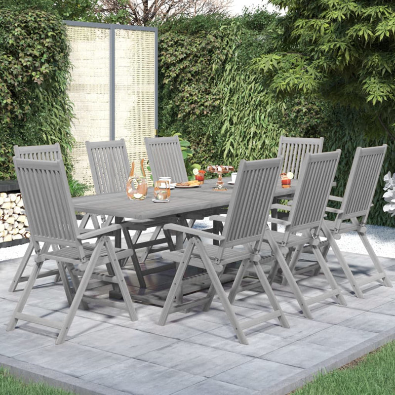 Jameelah 8 - Person Acacia Patio Dining Set with Rectangular Table, Grey