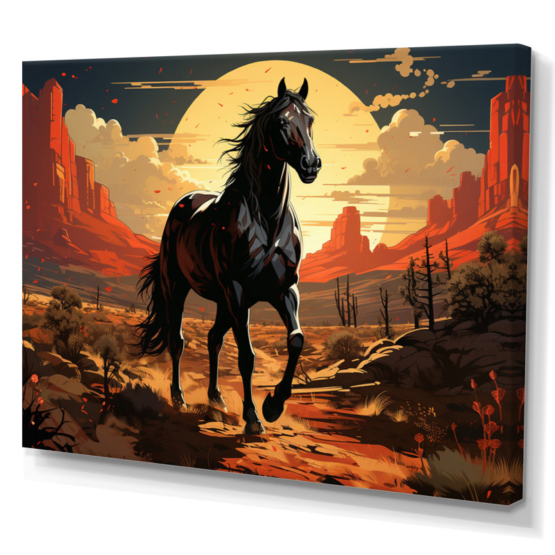 «A Black Horse In Nevada I», reproductions d'art mural animaux, Toile tendue, H 24 po x l 32 po x P 1 po