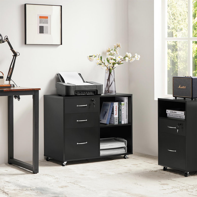 Brezina 80cm Wide 3 -Drawer File Cabinet, Black