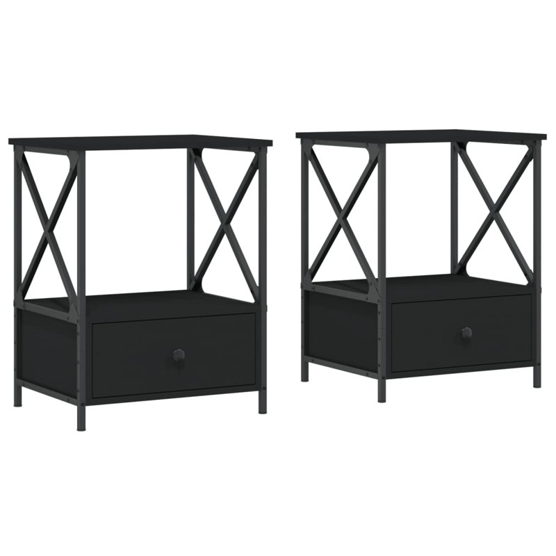Cinar 50cm W Iron Bedside Table, Black