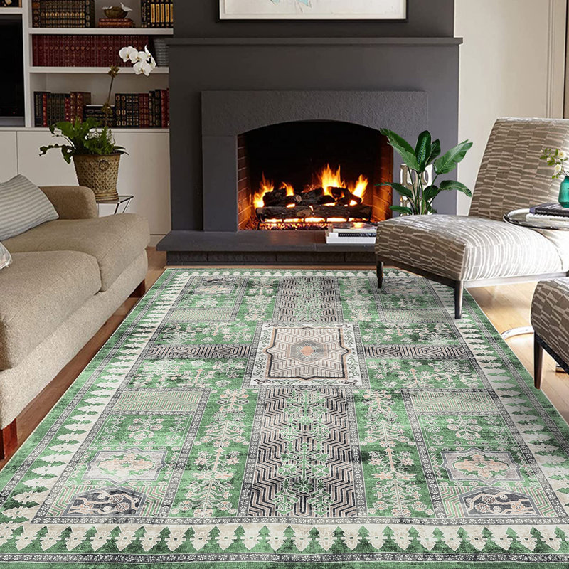 Oriental Machine Washable Area Rug Non-Slip Indoor Carpet Non-Shedding Floral Rug for Living Room Bedroom Dining Room Hallway Kitchen Office Playroom Nursery