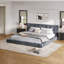 Très grand lit plateforme en velours avec tête de lit capitonnée, lit moderne à profil bas avec support à lattes robuste, pas de sommier tapissier, lit moelleux de luxe pour la chambre à coucher, gris-360699462-360699460