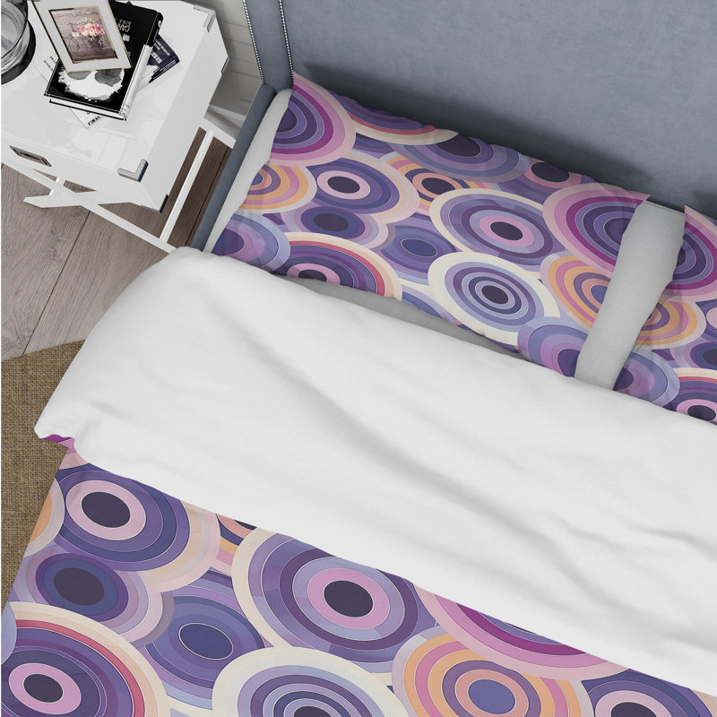 Ensemble de housse de couette rétro rose mauve Midcentury Circles II - Midcentury