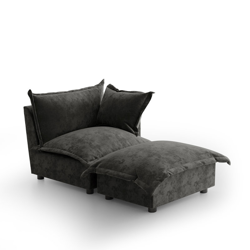 Upholstered Armchair with Footstool, Dark Grey