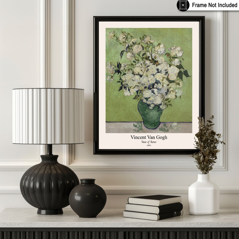 Van Gogh - Vase de roses, Sans cadre, Affiche, H 18 po x l 24 po