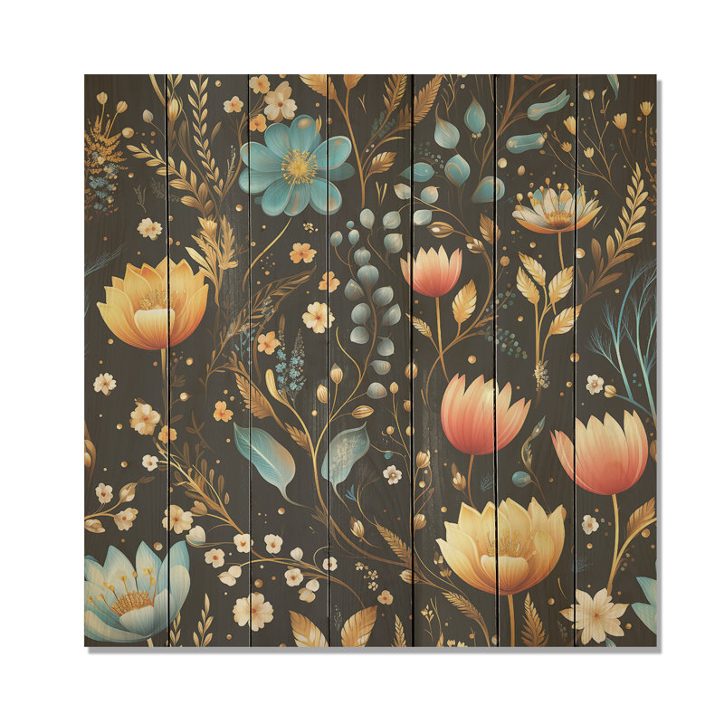 Cristal fleuri motif floral III - imprimé floral sur bois, H 25 po x l 25 po