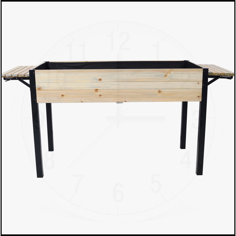 Metal Leg Wood Planter Boxes with Folding Storage Shelf, Black/Natural