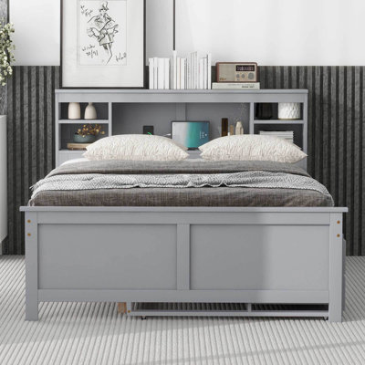 Multi-functional Storage Platform Bed in Sturdy Wood, Contemporary Style for Tech-savvy Bedrooms