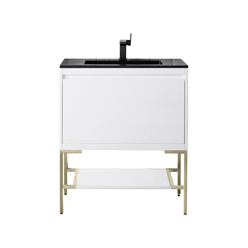 Mantova 31.5'' W Single Vanity, Glossy White/Champagne Brass, Charcoal Black
