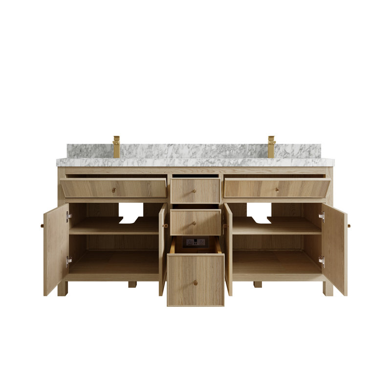 72 " W Freestanding Standard Free Standing 2 Double Vanity Bathroom Vanity With Quartz Top, Carrara Marble