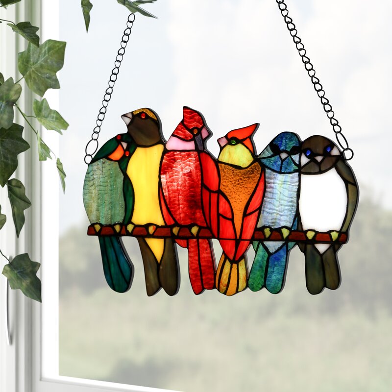 Birds in Love Stained Glass Window Panel