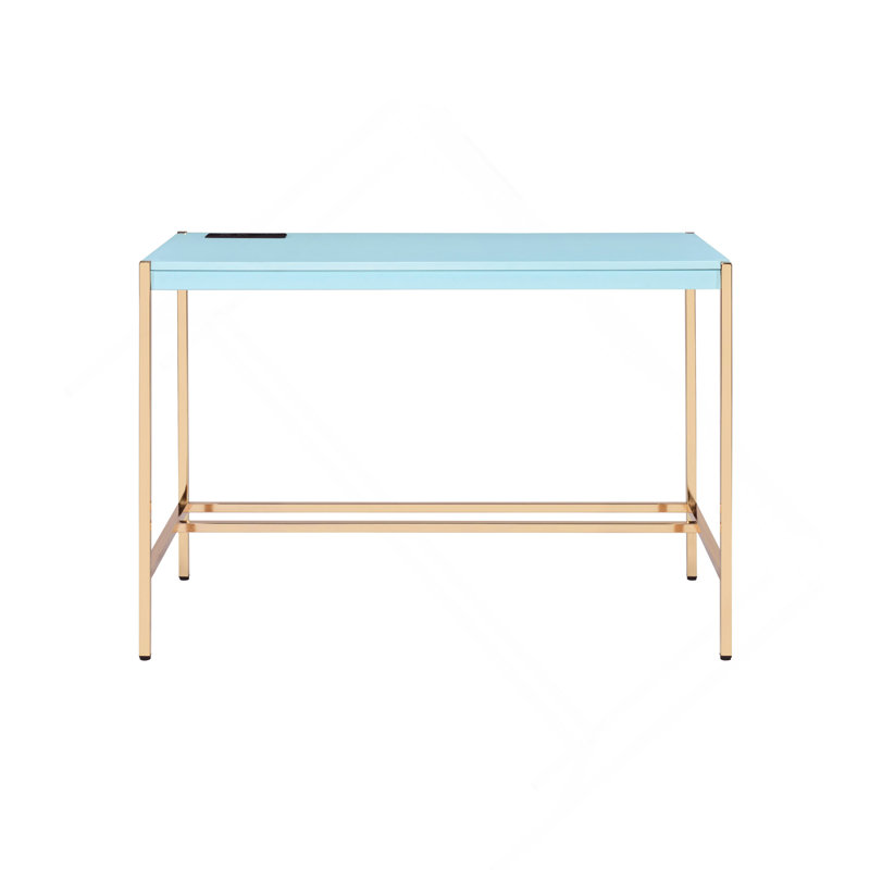 Baby Blue And Gold Writing Desk With USB Ports, Light Blue
