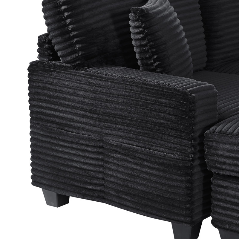 Canapé modulaire en forme de U Canapé modulaire rembourré en L de 125,2 po avec repose-pieds mobile et poches de rangement latérales pour le salon, noir