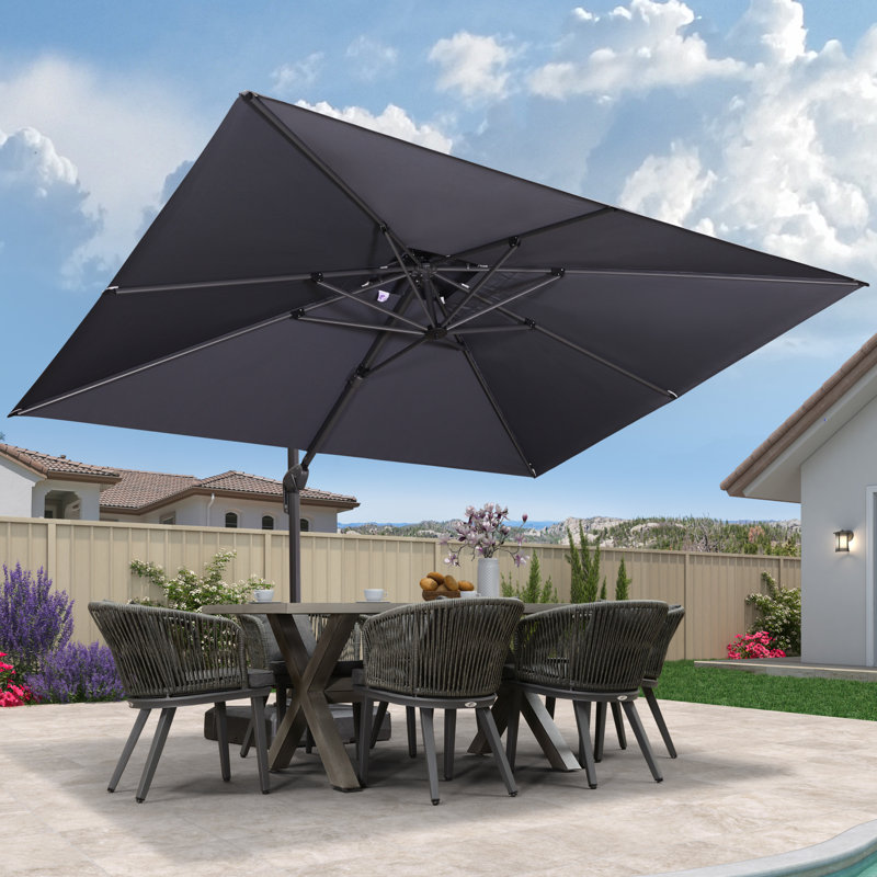Parasol inclinable rectangulaire en porte-à-faux à double sommet 9 pi x 12 pi avec base et rotation à 360 ° Gertha, gris