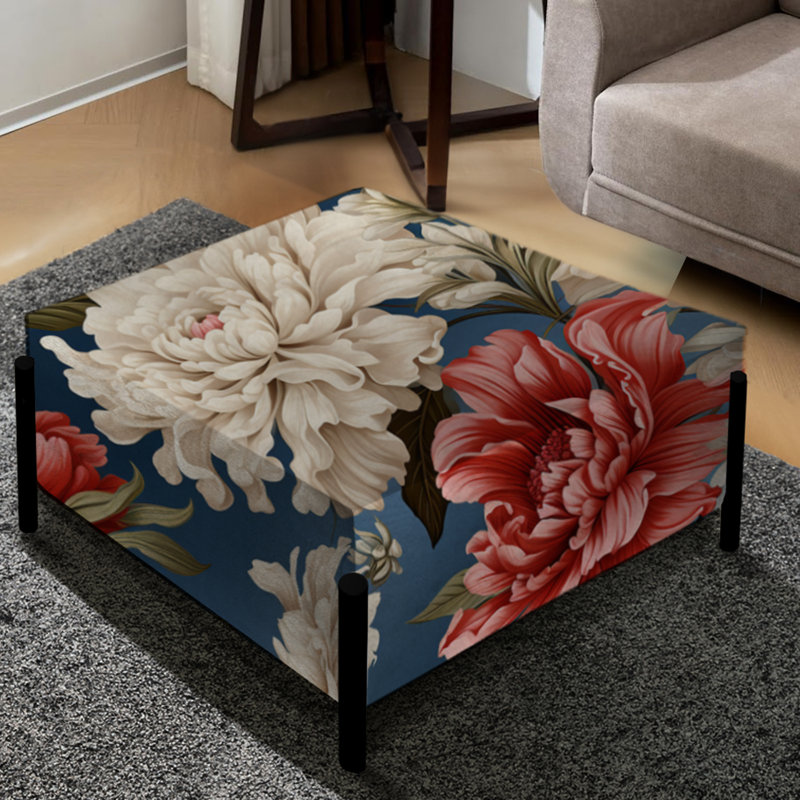 Motif floral rouge et blanc - Grand repose-pieds carré floral