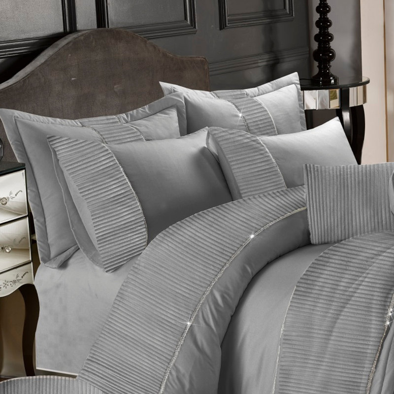 Leona Duvet Cover Set Cotton Blend Duvet Cover Set with Pillowcases Included, Double Duvet Cover + 1 Pillowcase, Silver