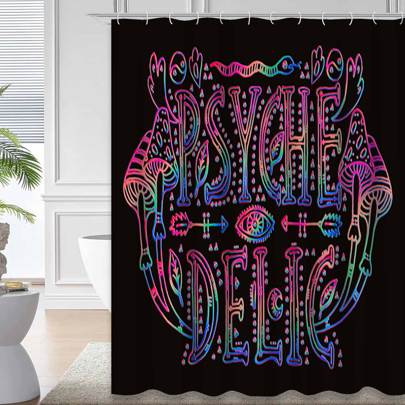 Rideau de douche psychédélique avec 12 crochets, L 72 po x l 78 po
