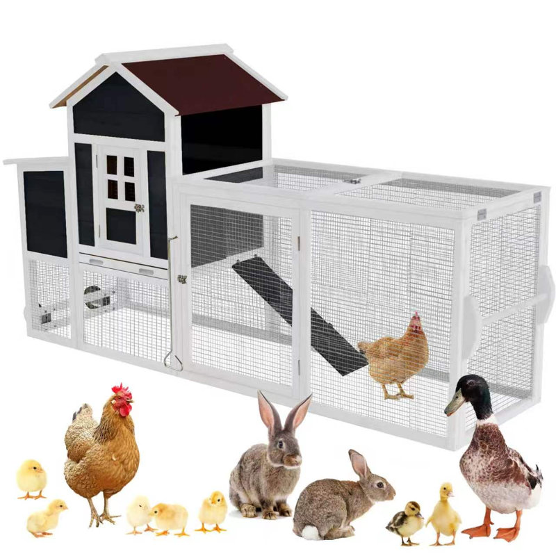 Poulailler en bois pour 3 poules, Black & White with Wheels