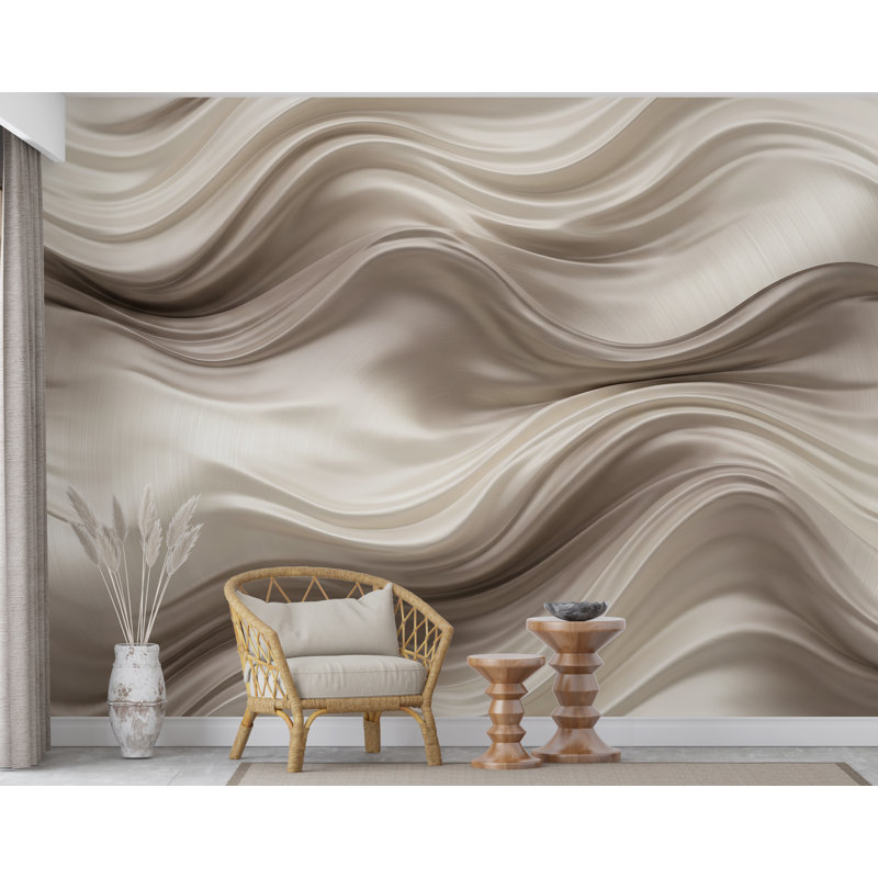 Papier peint onde 3D - Tissu abstrait fluide - Texture sculpturale de luxe - Murale neutre moderne minimaliste 1141DRS