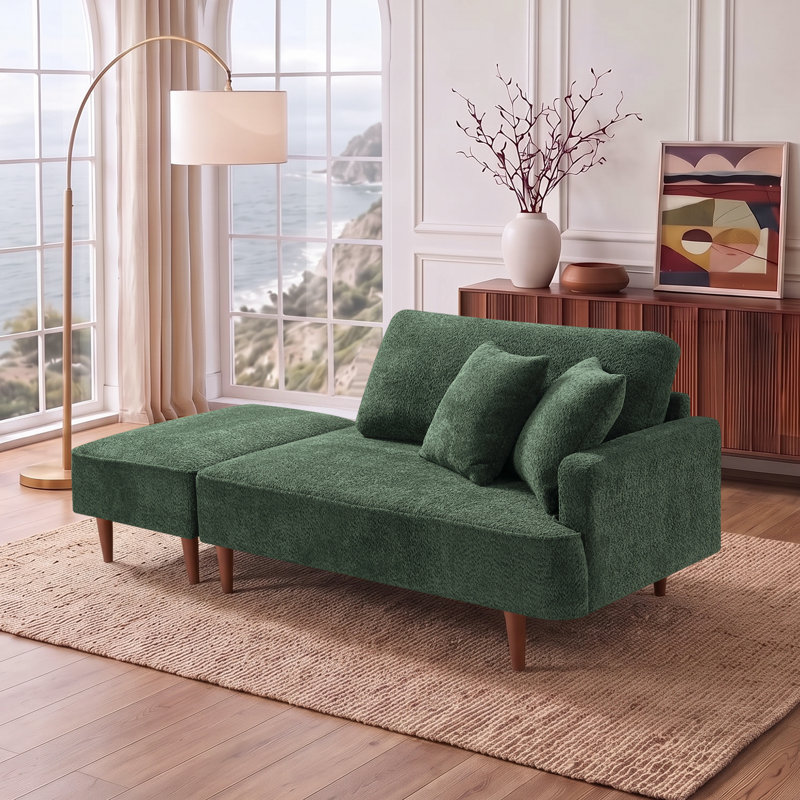 Chaise longue et tabouret rembourrés Mashawna, Vert bouclé