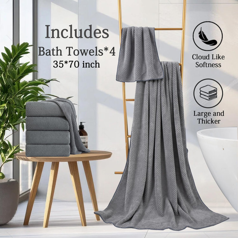 Set of 4 Oversized 35"x70" 600 GSM Microfiber Bath Sheets – Ultra Soft, Highly Absorbent, Quick Dry, Spa Quality for Bathroom, Gym & Hotel