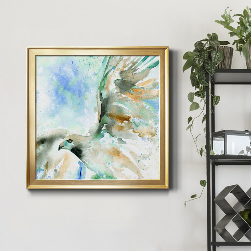 " Hawk On Blue " Painting Print, Gold, 24" H x 24" W x 1" D
