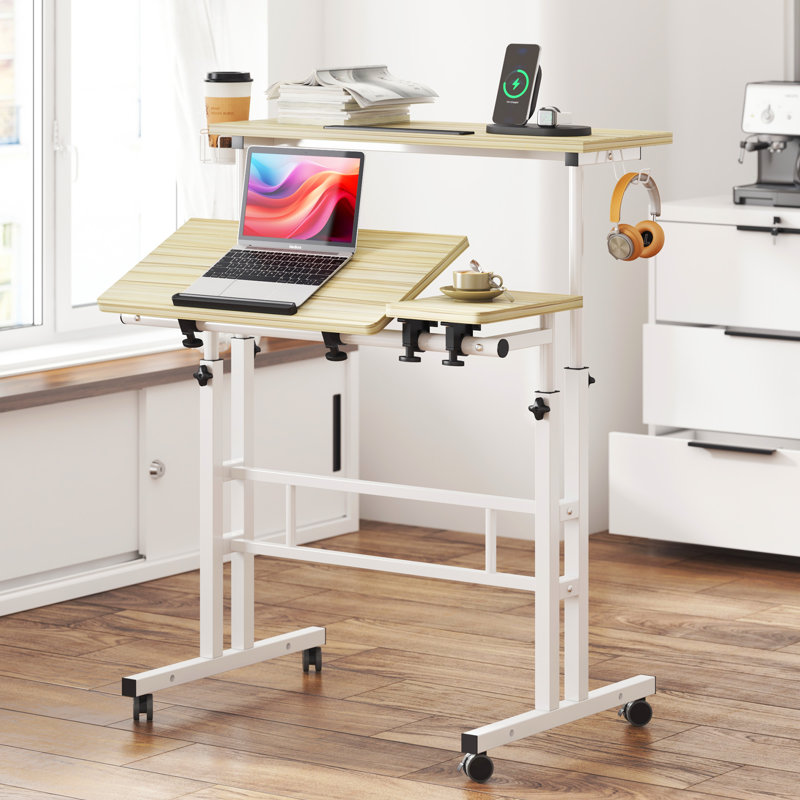 Lewyn Adjustable Metal Base Standing Desk, Maple/White