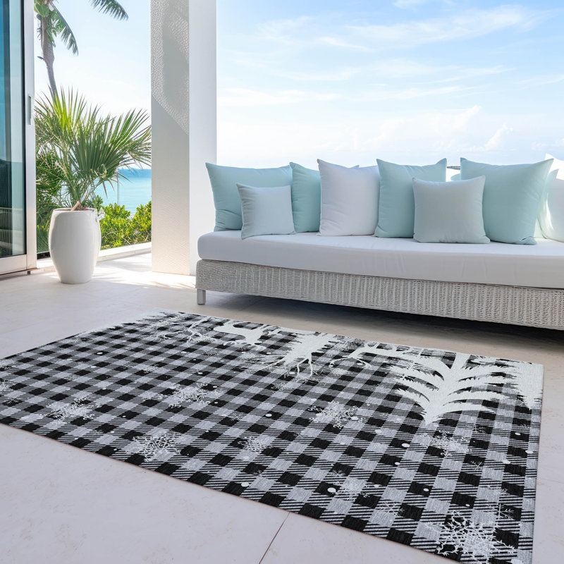 Tapis gris renne de Noël intérieur / extérieur lavable à la machine, Rectangle 10 pi x 14 pi