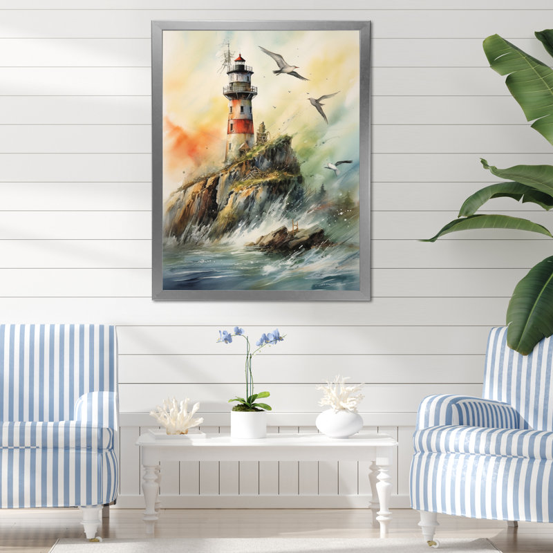 Océan tour de guet V sur toile, H 32 po x l 16 po, Cadre photo argenté