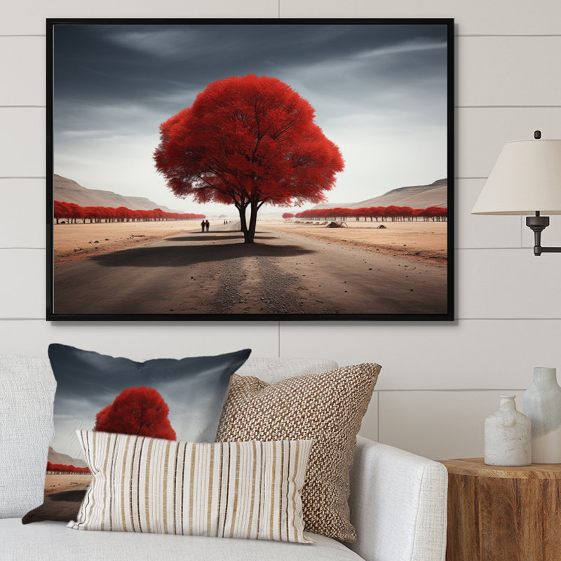 Red And Grey Tree Solitude IV Framed On Canvas Print, H 30 po x l 40 po x P 1,5 po, Cadre flottant noir