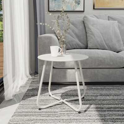 Ebern Designs Steel Patio Side Table, Weather Resistant Outdoor Round End Table
