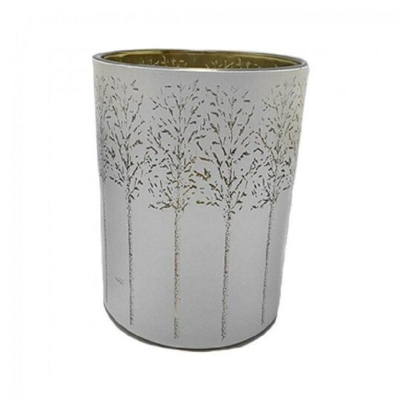 Pot en verre à DEL avec contour de la forêt et décoration intérieure dorée