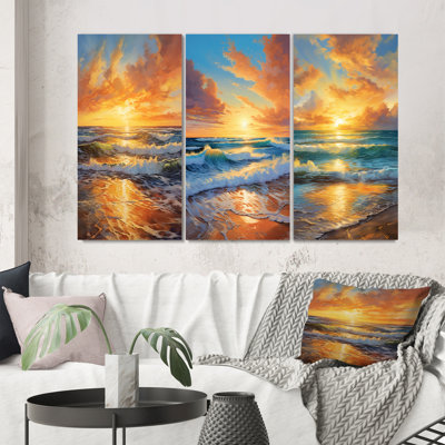 " Beach Photo Sunlit Horizons " 3 - Pieces