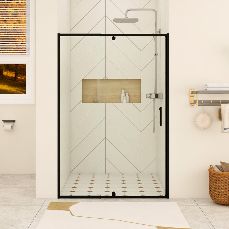 48 po X P 71 po Porte de douche à cadre pivotant H au fini noir mat, Noir mat
