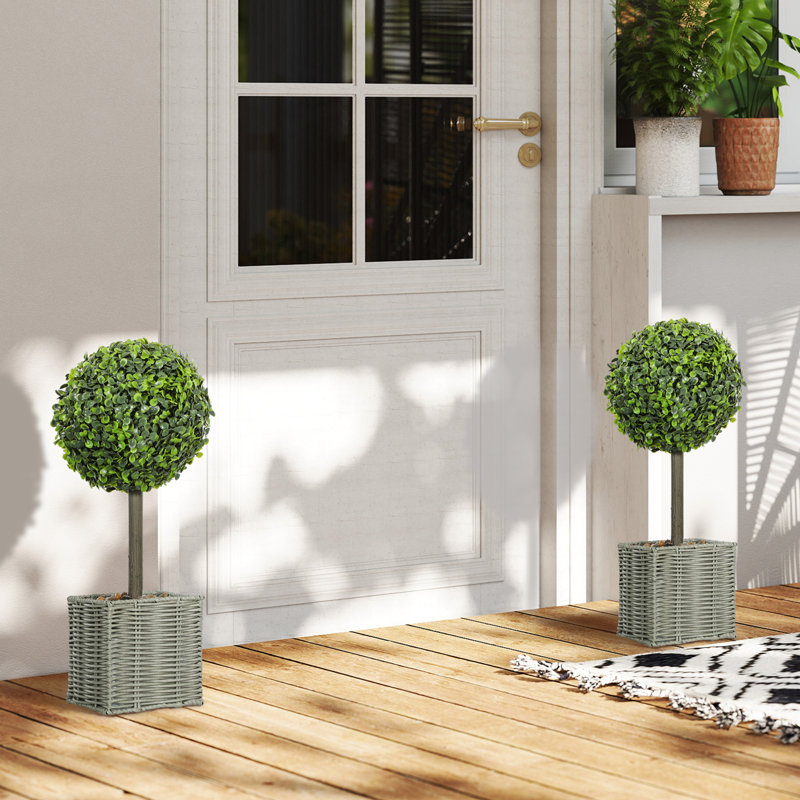 50cm Faux Boxwood Topiary in Plastic, Cement Pot