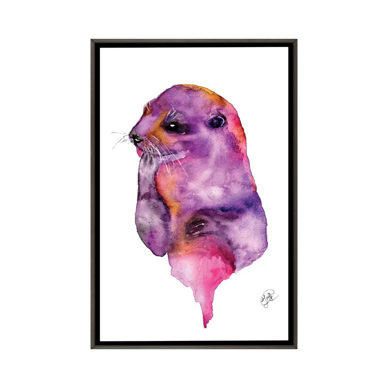 Loutre, art sur toile, H 26 po x l 18 po x P 1,5 po, Toile encadrée de bois rustique foncé