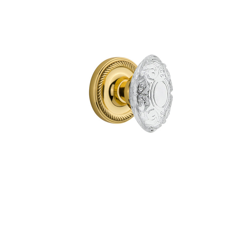 Rope Rosette with Crystal Victorian Knob, 2-3/8”, Polished Brass