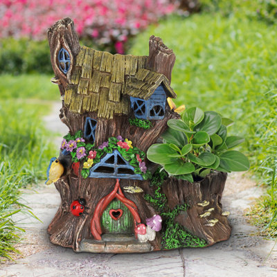 Exhart Solar Fairy House Planter and Garden Statue, 7 by 13 Inches