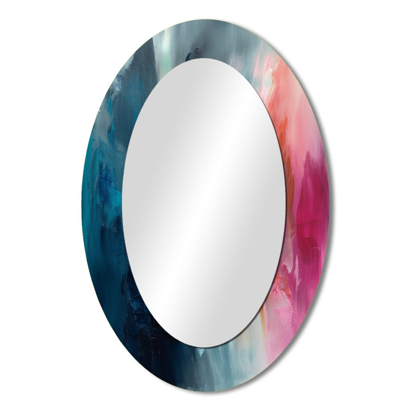 Spatule bleue et rose (motif abstrait) - Miroir mural ovale moderne bleu, 36 po x 24 po