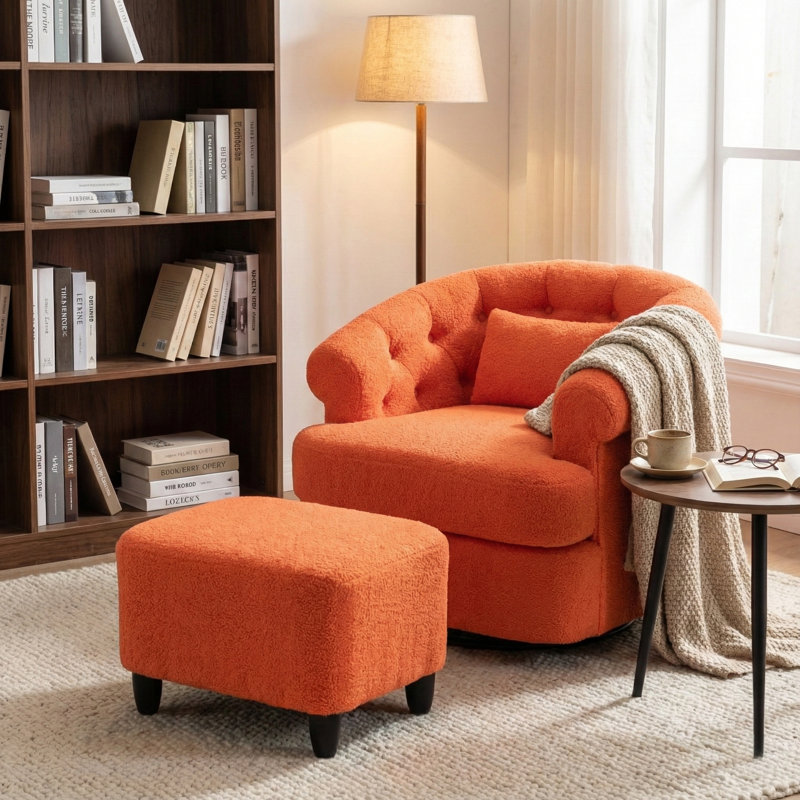 Ensemble de fauteuil pivotant avec repose-pieds, Molleton orange