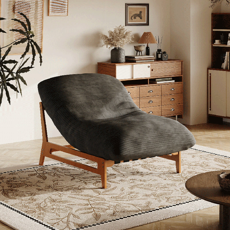 47'' Large Bean Bag Chair With Thick Plush Cushion, Lounge Chair, Black Corduroy