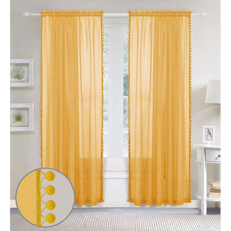 Aeian Semi Sheer Curtain Pair, 60" W x 84" L, Yellow