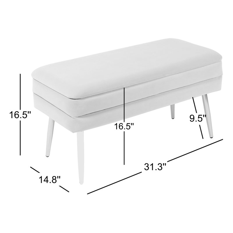 Banc de rangement rembourré et amovible Grayton, Crème, crème